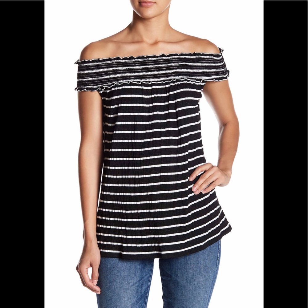 NWT RMS Off-the-Shoulder Gauze Stripe Blouse